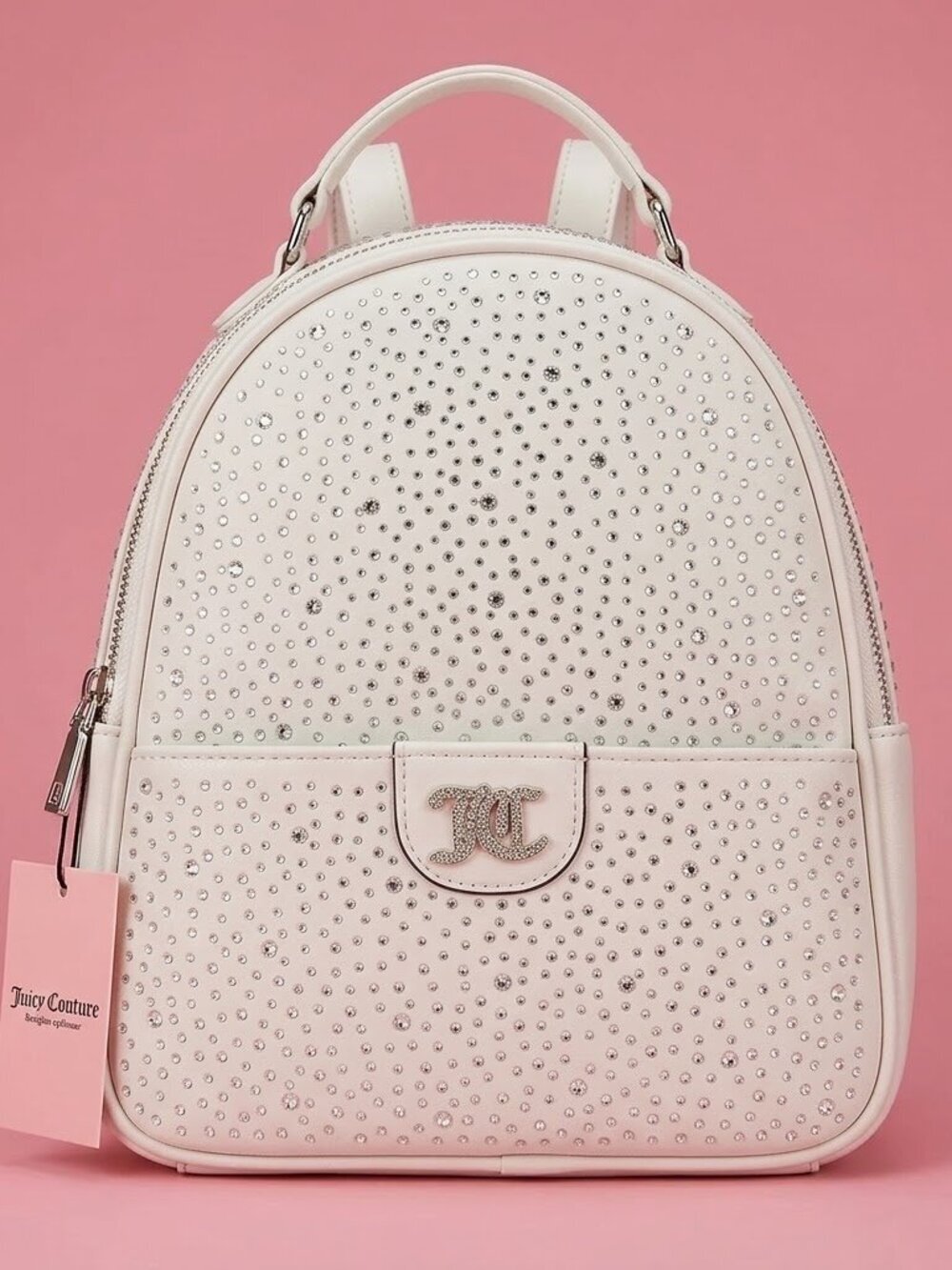NWT Juicy Couture Silver Bling Cream Mini Backpack Purse - Picture 1 of 2